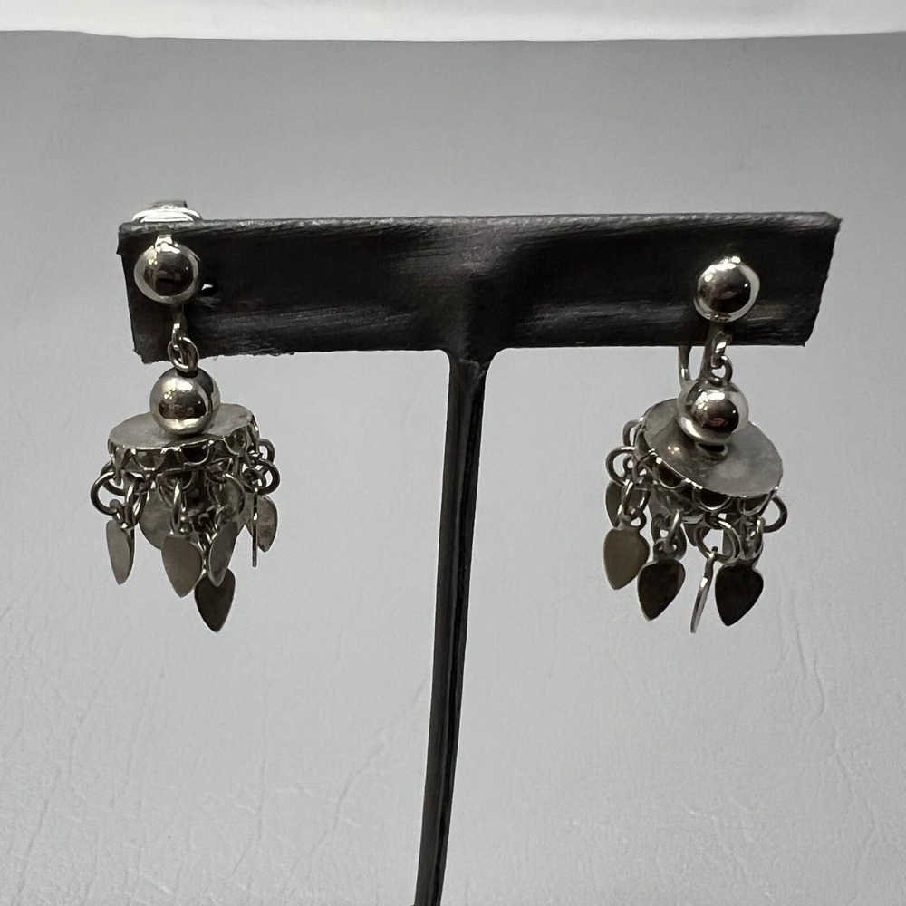 Vintage Clip On Chandelier Earrings Silver Tone Dangle Boho Drop